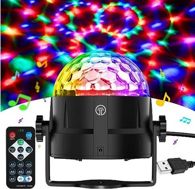 Discokugel, 360° Rotierende Musik Activated Discolicht LED Party Lampe mit Fernbedienung