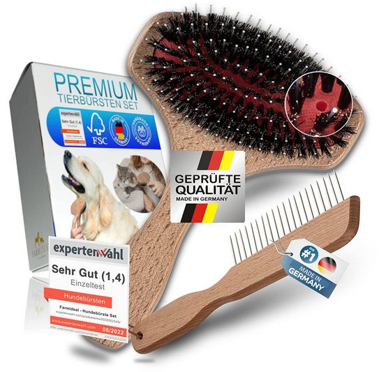 Katzenbürste & Hundebürste + Kamm SET - Made in Germany - Premium Set mit 100% Naturborsten