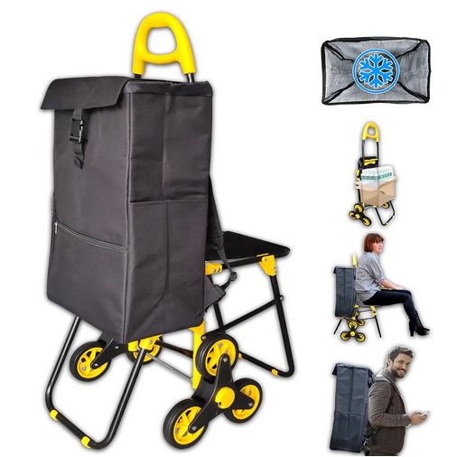 Einkaufstrolley Treppensteiger mit Kühlfach und Klappsitz